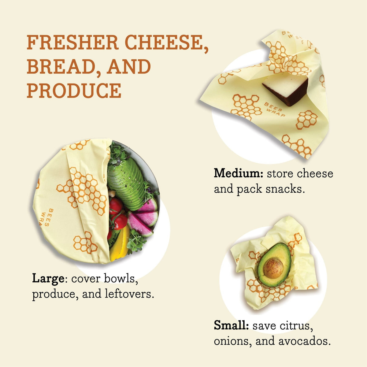 Bee's Wrap Reusable Beeswax Food Wrap – Honeycomb Print