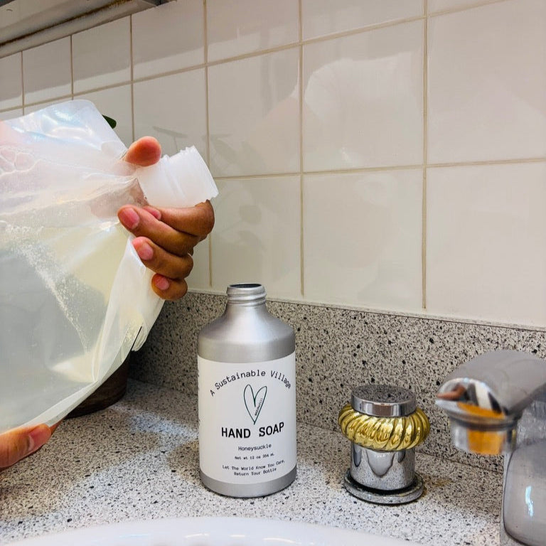 1 gallon bag for easy refill of hand soap fragrance free zero waste aluminum bottle