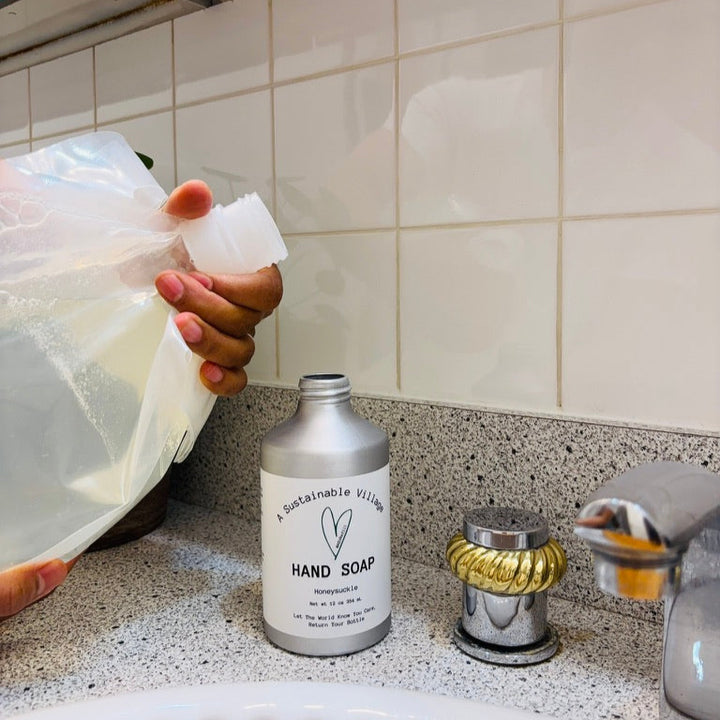 1 gallon bag for easy refill of hand soap fragrance free zero waste aluminum bottle