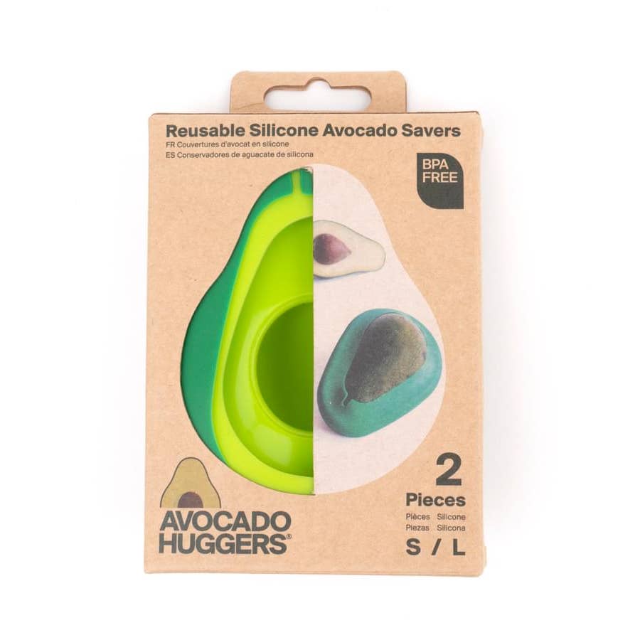 Many of us who love avocados eat them one half at a time and save the rest for later. Avocado Huggers are designed to keep the leftover half fresh for longer. Our set of two sizes makes sure you’re covered for avocados large and small. And the unique pit pocket can be pushed in or out, ensuring a good hug whether the half you’re saving has the pit or not.