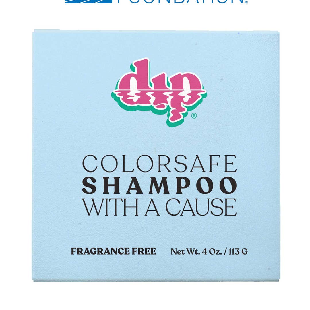 Dip Colorsafe Shampoo Bar with a Cause packaging on a light blue background