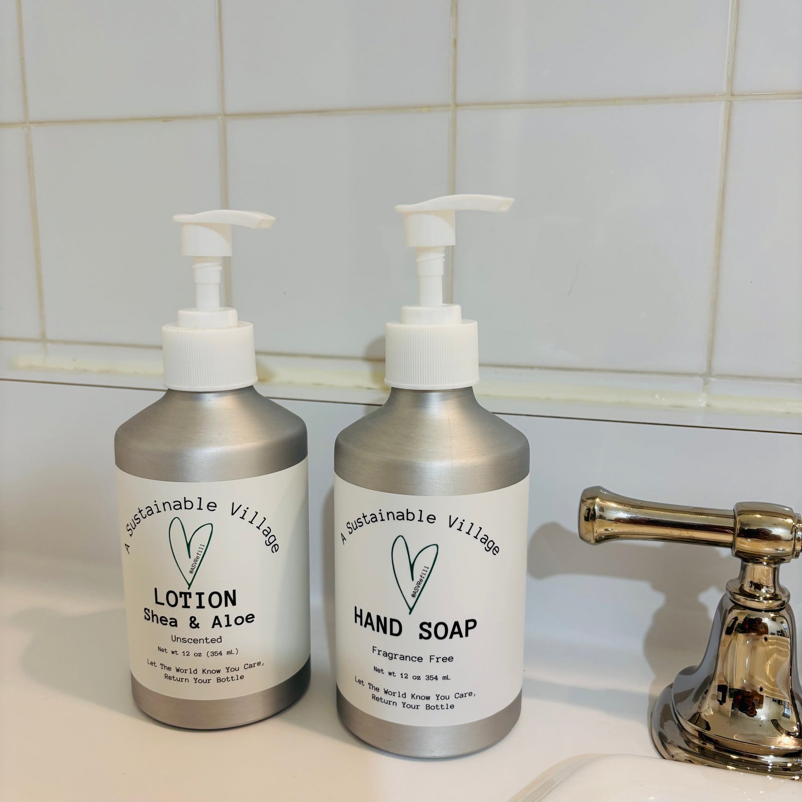 Duo Hand + Lotion in aluminum bottle refillable zero waste bathroom