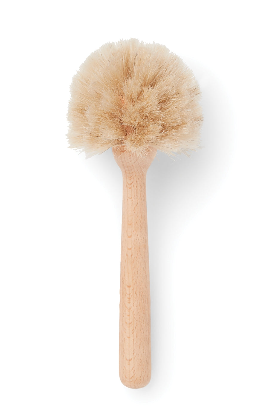 Beige horse hair brush with wooden handle on a white background