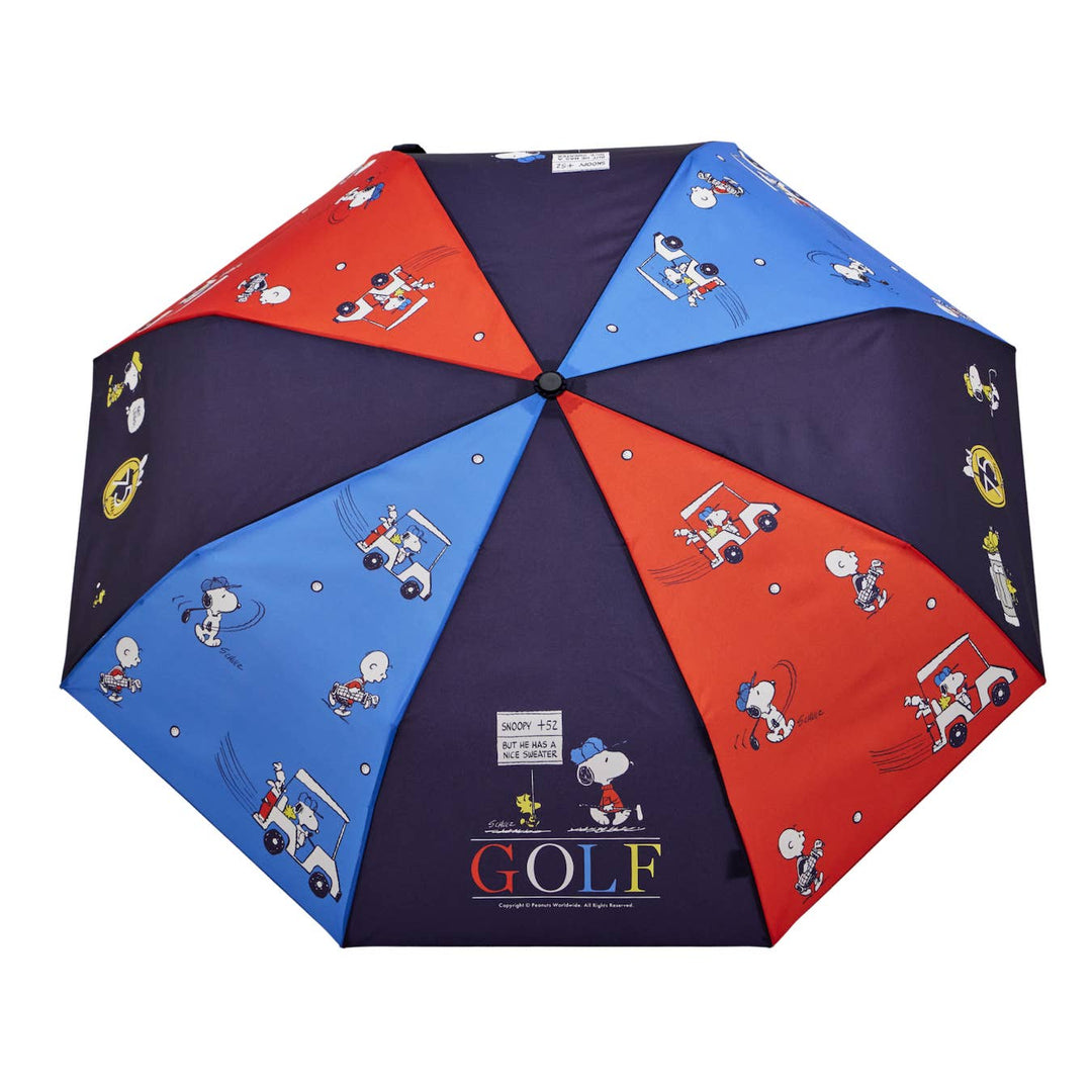 Colorful umbrella with cartoon characters on a white background