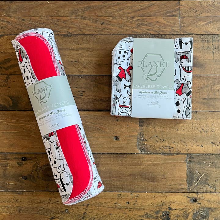 TwoPlanet P pet towels on a wooden surface