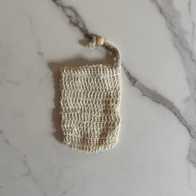 Sisal Soap Saver on a marble surface